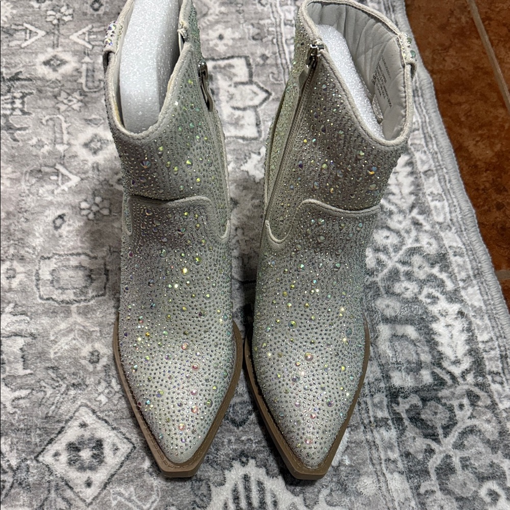 Madden Girl Silver Crystal Embellished Ankle Booties